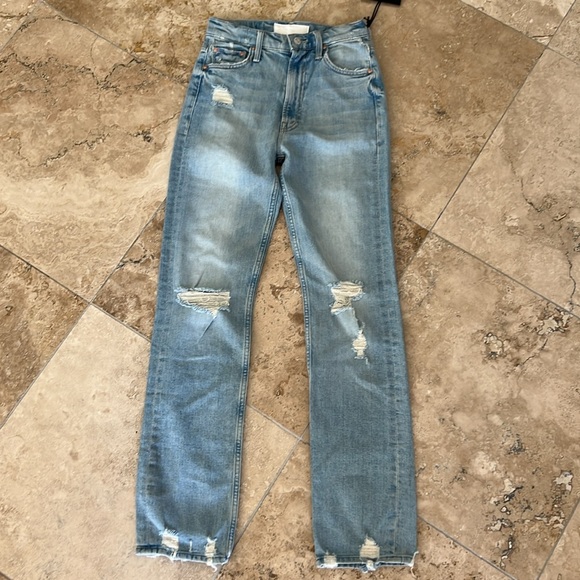 NWT Mother Supeior High Waisted Rider Distressed Blue Jeans
